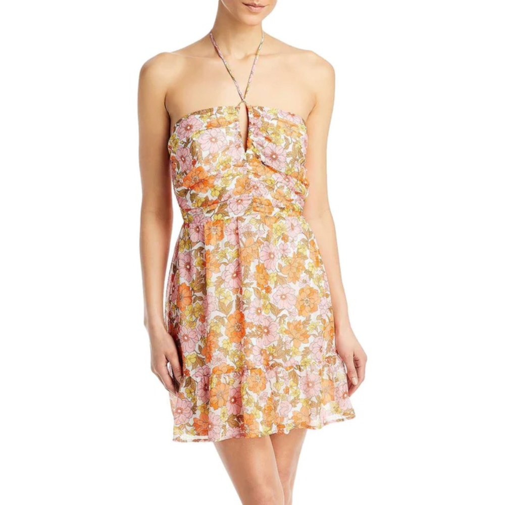 NWT AQUA Retro Floral Print Halter Dress